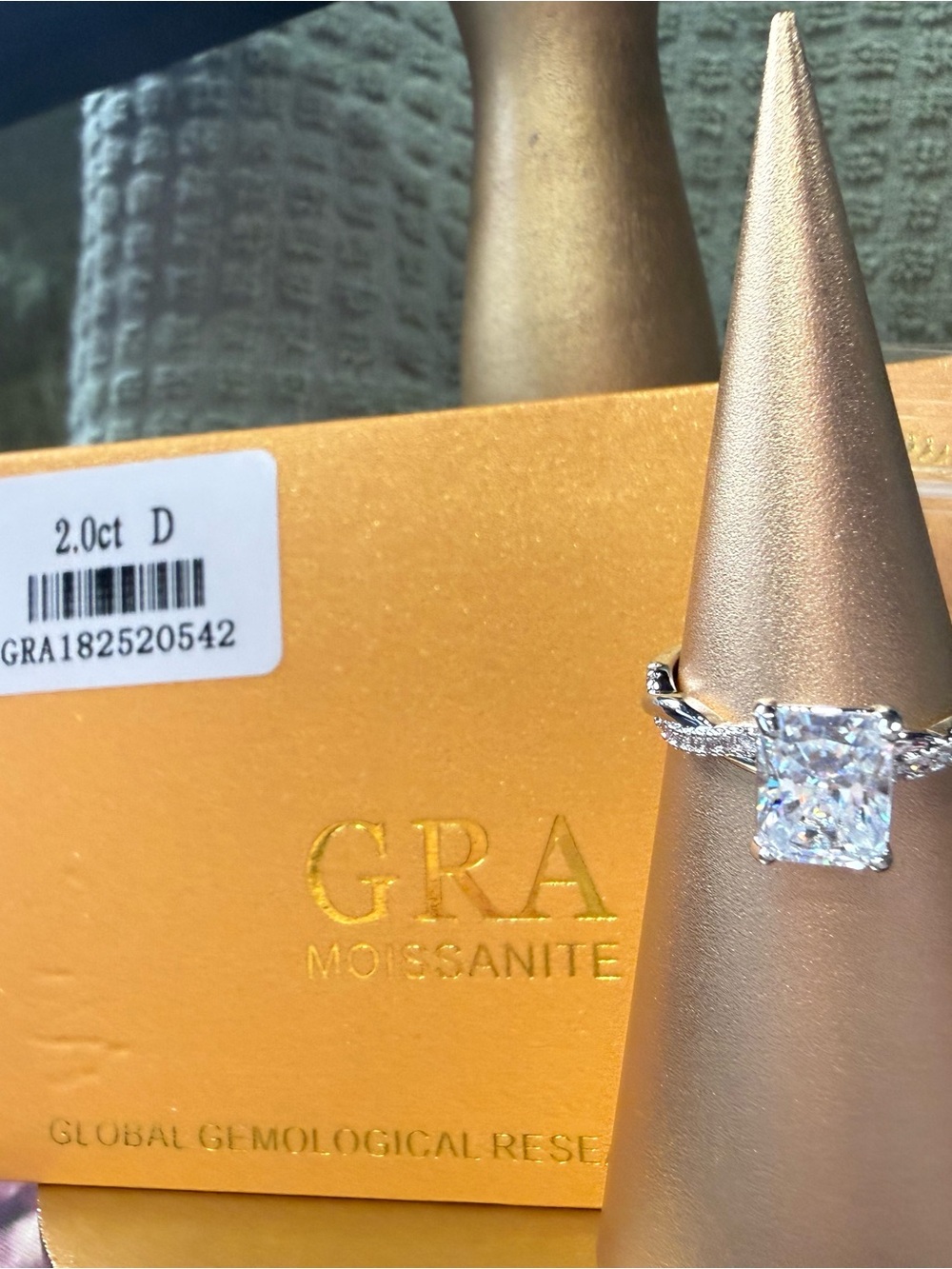 Moissanite Sterling Silver Cushion Cut Ring in White